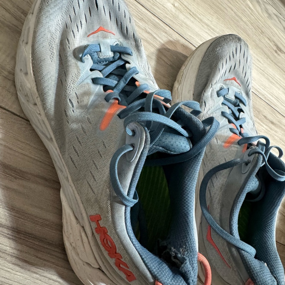 Hoka Gray and Blue Running Shoes